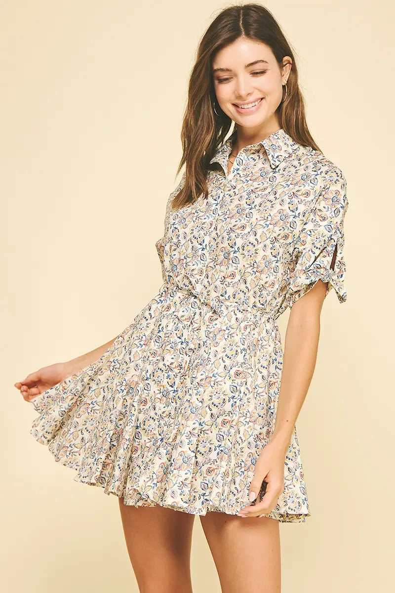 FLORAL BUTTON DOWN MINI DRESS