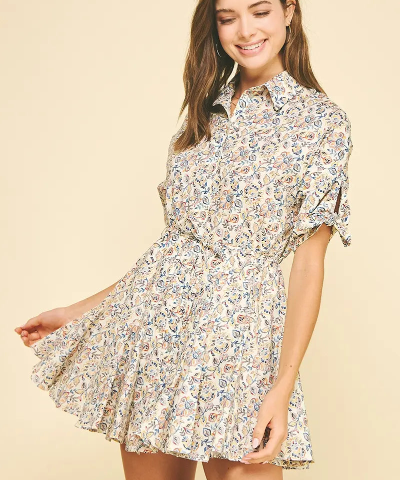 FLORAL BUTTON DOWN MINI DRESS