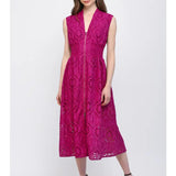 Magenta Eyelet Midi Dress