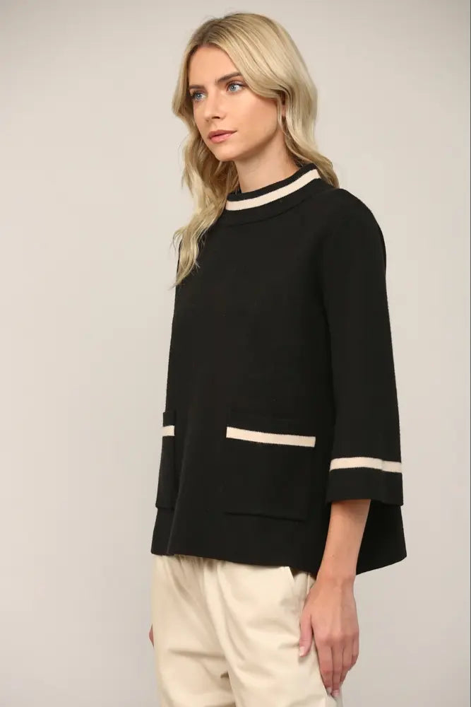 CONTRAST MOCK NECK SWEATER