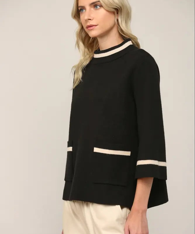 CONTRAST MOCK NECK SWEATER
