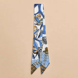 Abstract Bird Motif Print Skinny Twilly Scarf