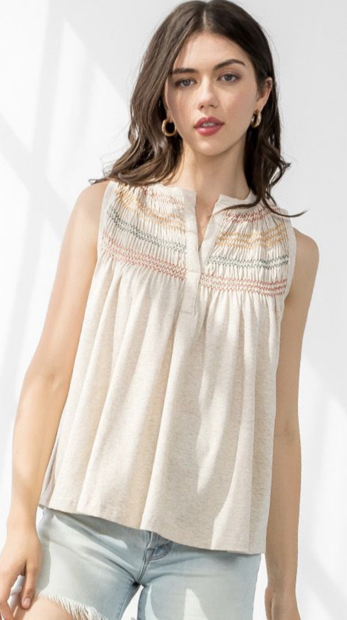 SMOCKED ZIG ZAG SLVLS TOP