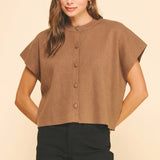 BUTTON DOWN CAP SLEEVE SWEATER