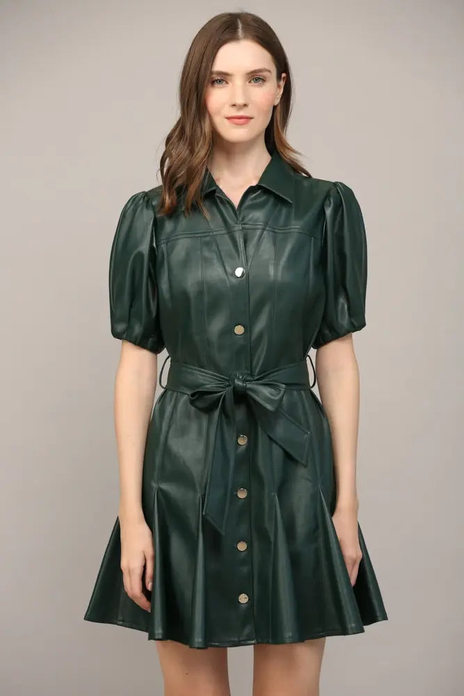 SSLV FAUX LEATHER DRESS