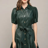SSLV FAUX LEATHER DRESS