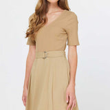 VNECK SSLV KNIT TOP MIDI