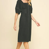 SQUARE NECK STITCH MIDI DRESS