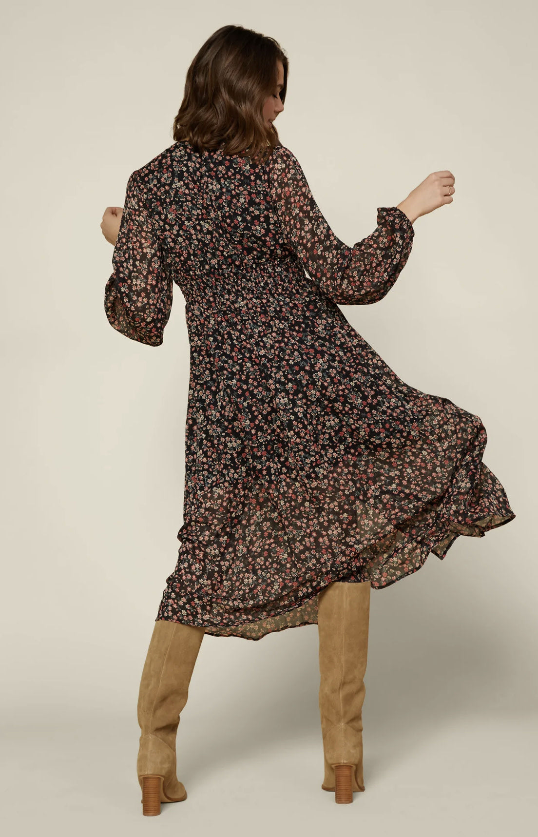 FLORAL V NECK PRINT MIDI DRESS