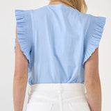 POPLIN KNIT RUFFLE SLEEVE TOP