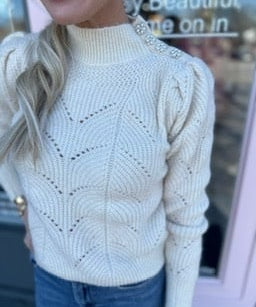 KNIT SWEATER W/ PEARL BUTTON DETAIL