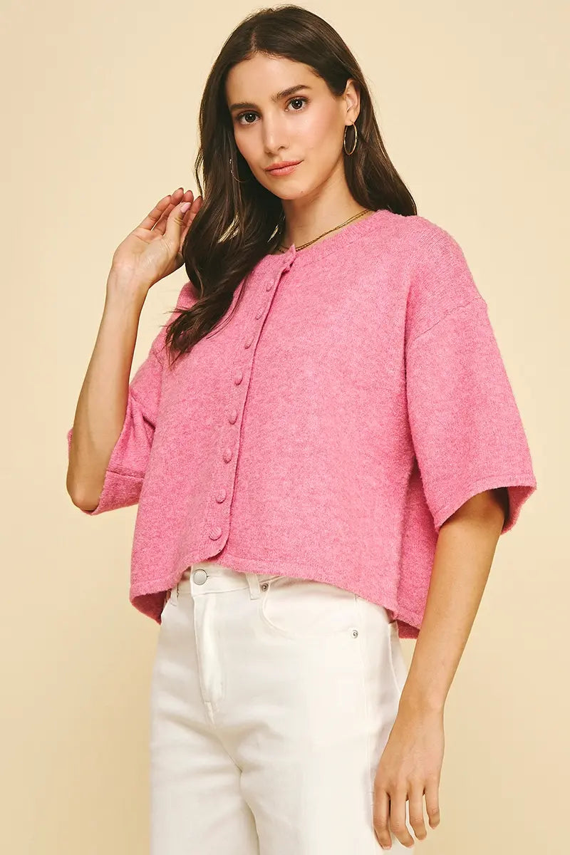 BUTTON DOWN SSLV SWEATER