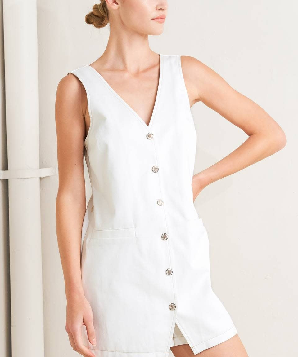 DENIM VNECK BUTTON UP ROMPER