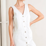 DENIM VNECK BUTTON UP ROMPER