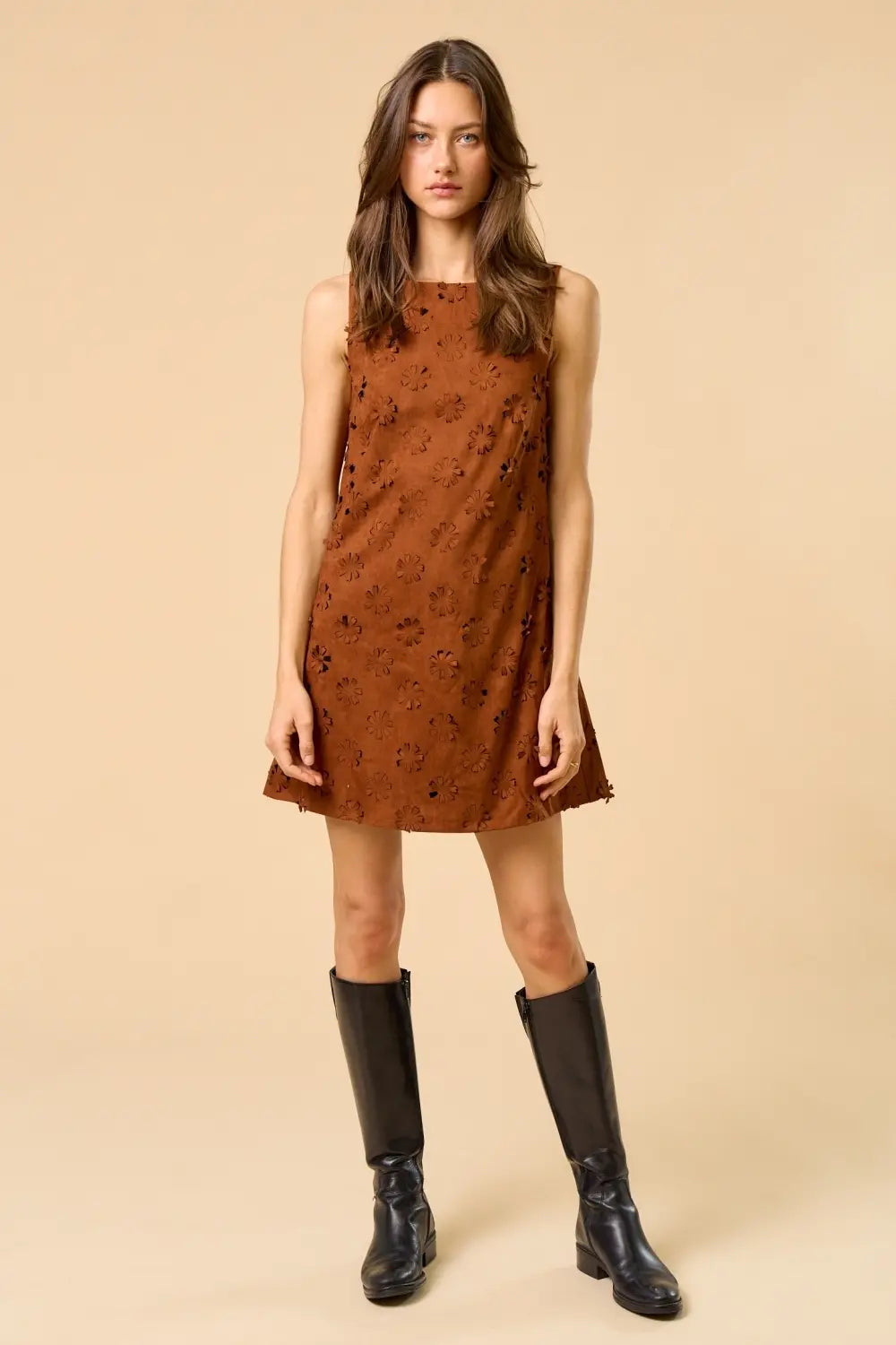 FLOWER CUT OUT SUEDE MINI