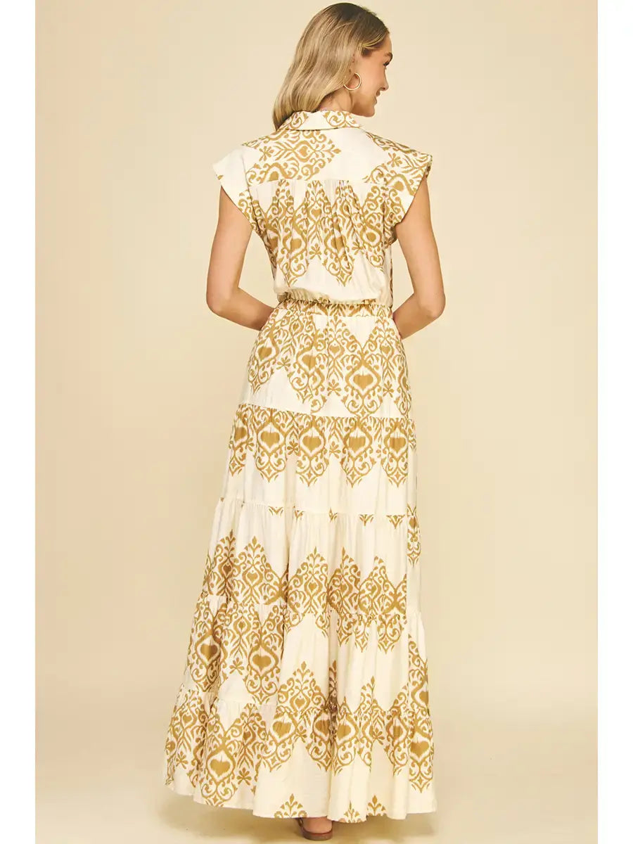GEOMETRIC PRINT TIERED MAXI DRESS