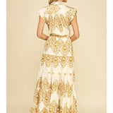 GEOMETRIC PRINT TIERED MAXI DRESS