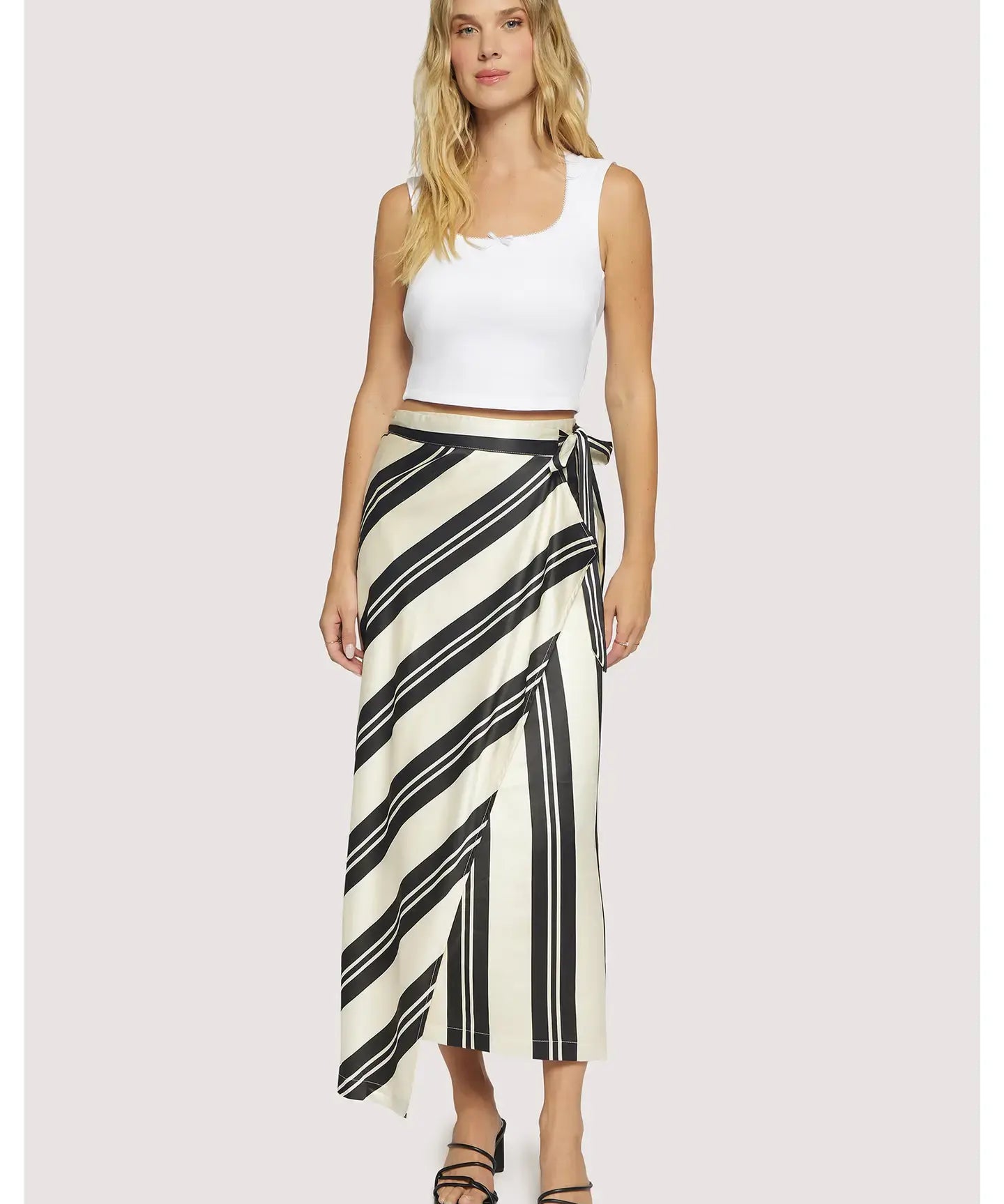 SUMMER STRIPED SATIN WRAP SKIRT