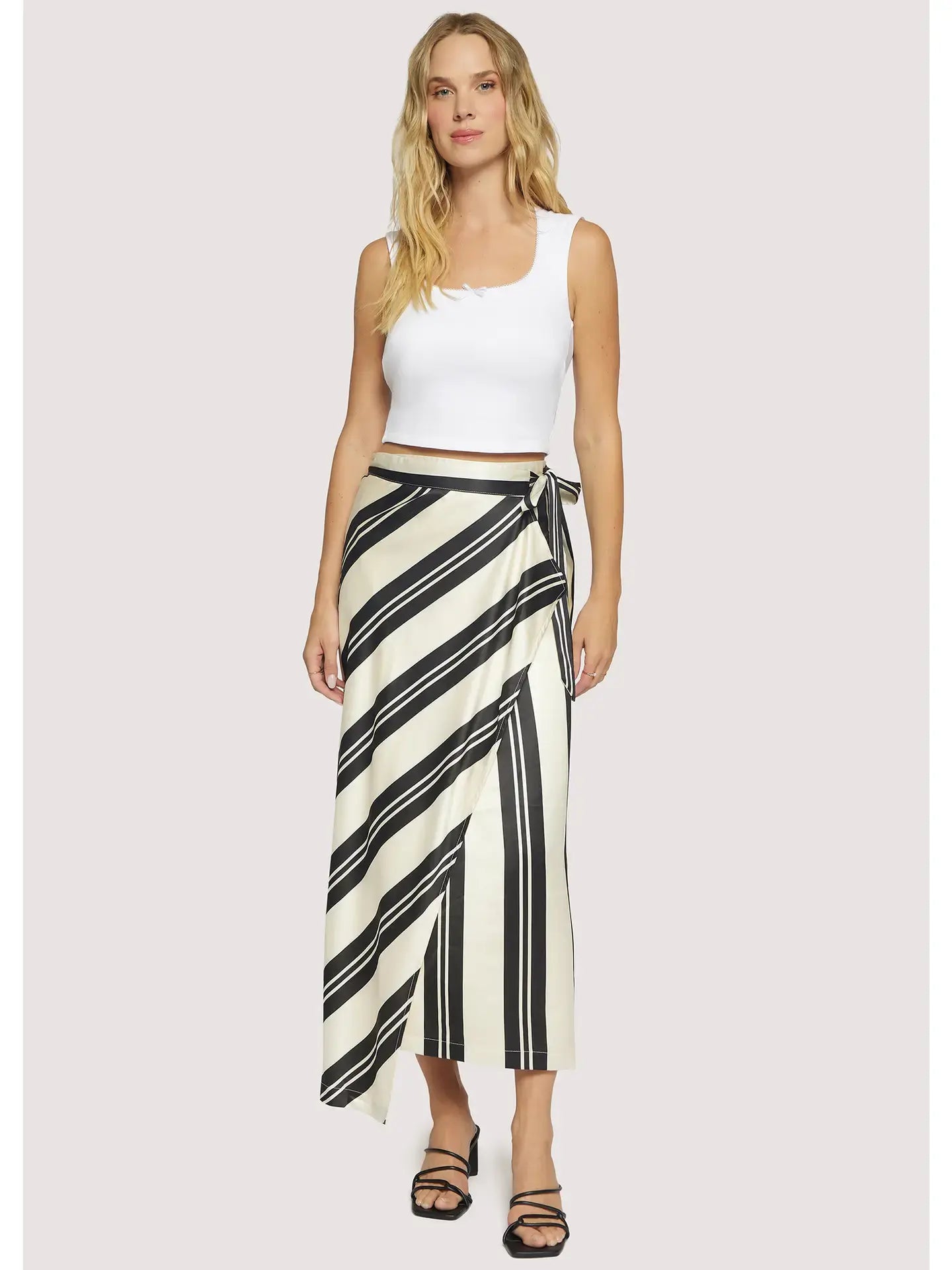 SUMMER STRIPED SATIN WRAP SKIRT