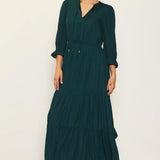 SPLIT NECK RUFFLE MAXI DRESS