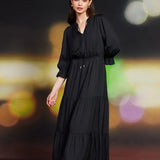 SPLIT NECK RUFFLE MAXI DRESS