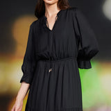 SPLIT NECK RUFFLE MAXI DRESS