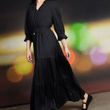 SPLIT NECK RUFFLE MAXI DRESS