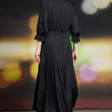 SPLIT NECK RUFFLE MAXI DRESS