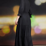 SPLIT NECK RUFFLE MAXI DRESS