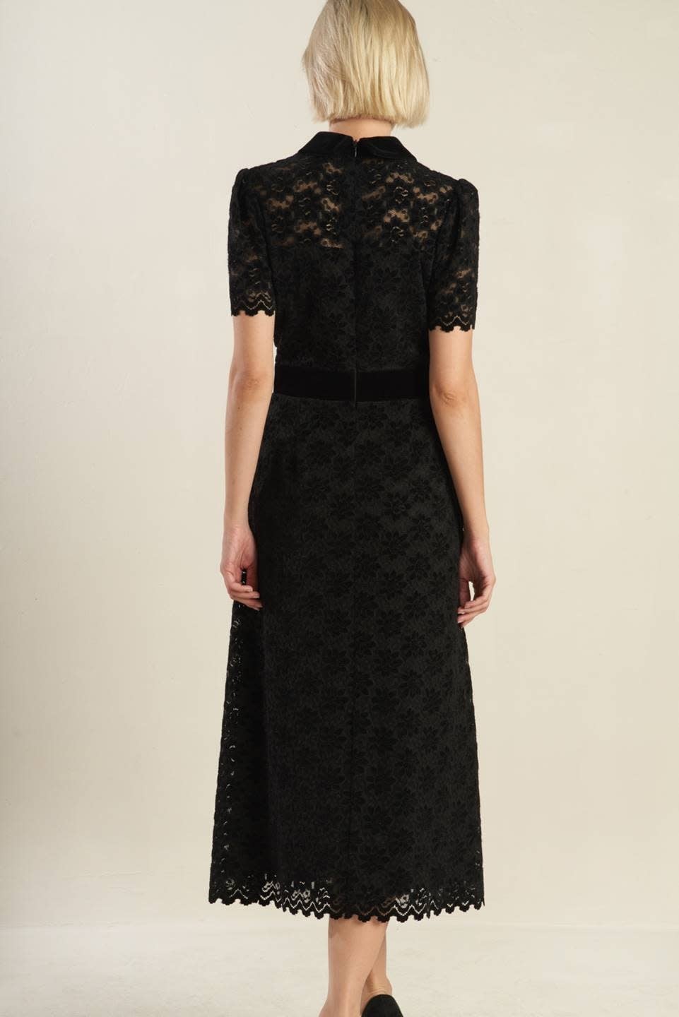 SSLV WOVEN LACE MIDI DRESS