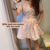 CINCHED WAIST VNECK TWEED MINI LAVENDER MULTI S