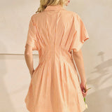 SSLV PLEATED STRIPE MINI SHIRT DRESS