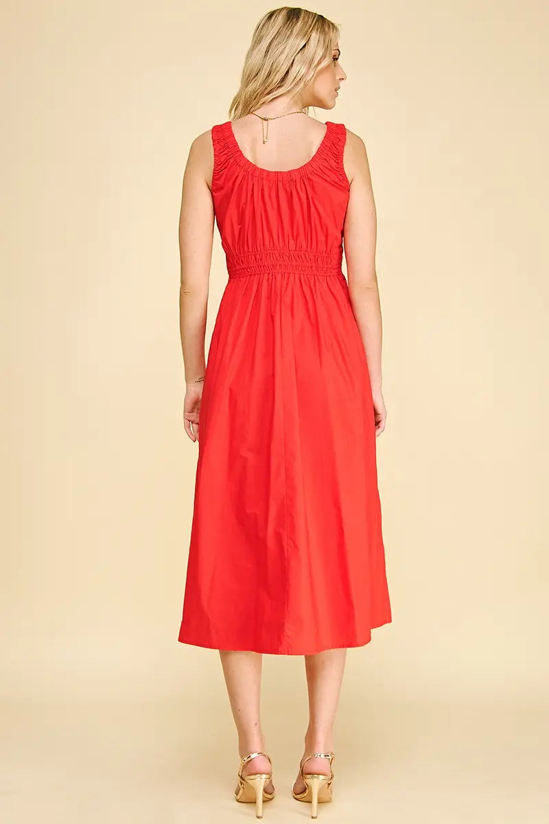 POPLIN  A LINE MIDI DRESS