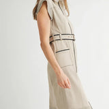 COLLARD BLACK ACCENT MIDI DRESS W/BELT