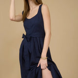 SLVLESS A-LINE MIDI W/ TIE BELT