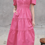 POUF SSLV TIERED MIDI DRESS