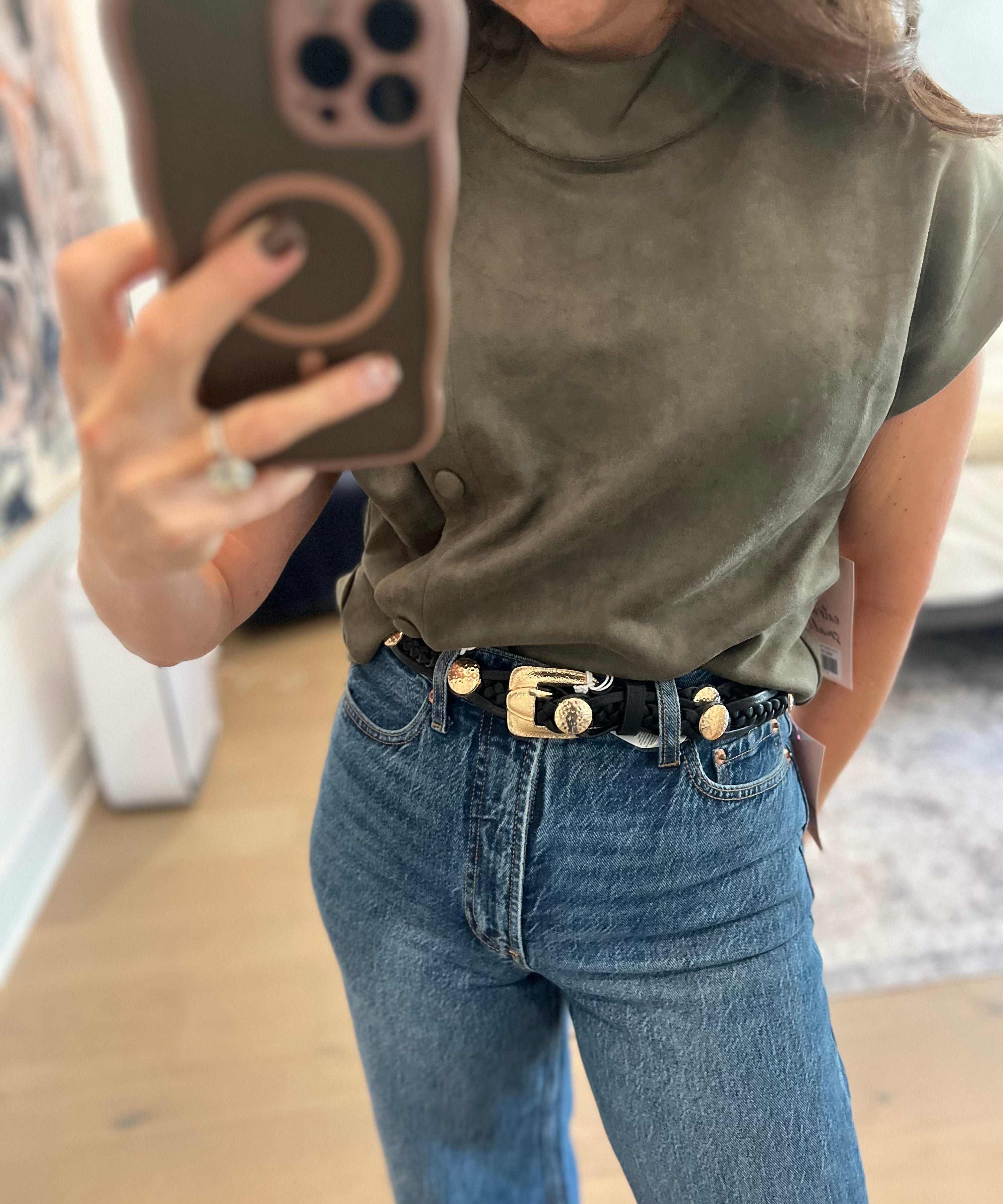 Olive Suede Top w/Buttons