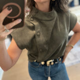 Olive Suede Top w/Buttons
