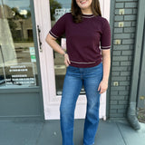 Burgundy Fine Knit Contrast Top