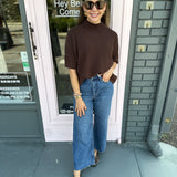 Brown Ribbed Knit Sweater Top