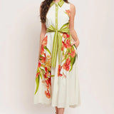 PRINTED WOVEN MIDI DRESS