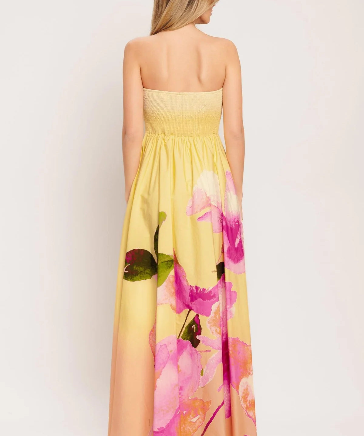 STRAPLESS PRINTED MAXI DRESS
