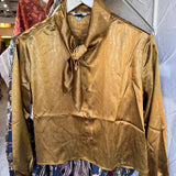 Gold LSLV blouse w/tie neck