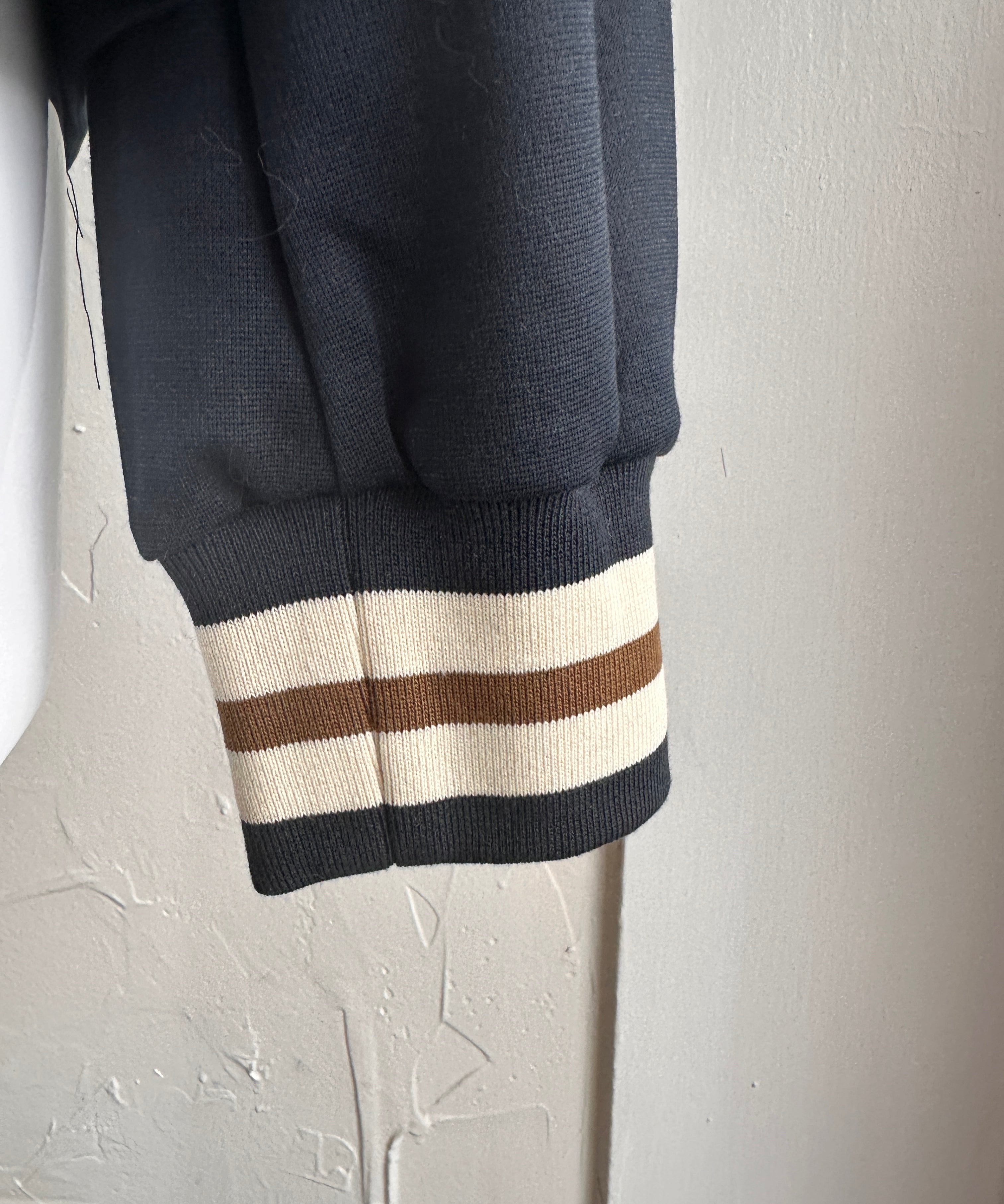 Navy Knit Blazer s/fitted Stripe Cuff
