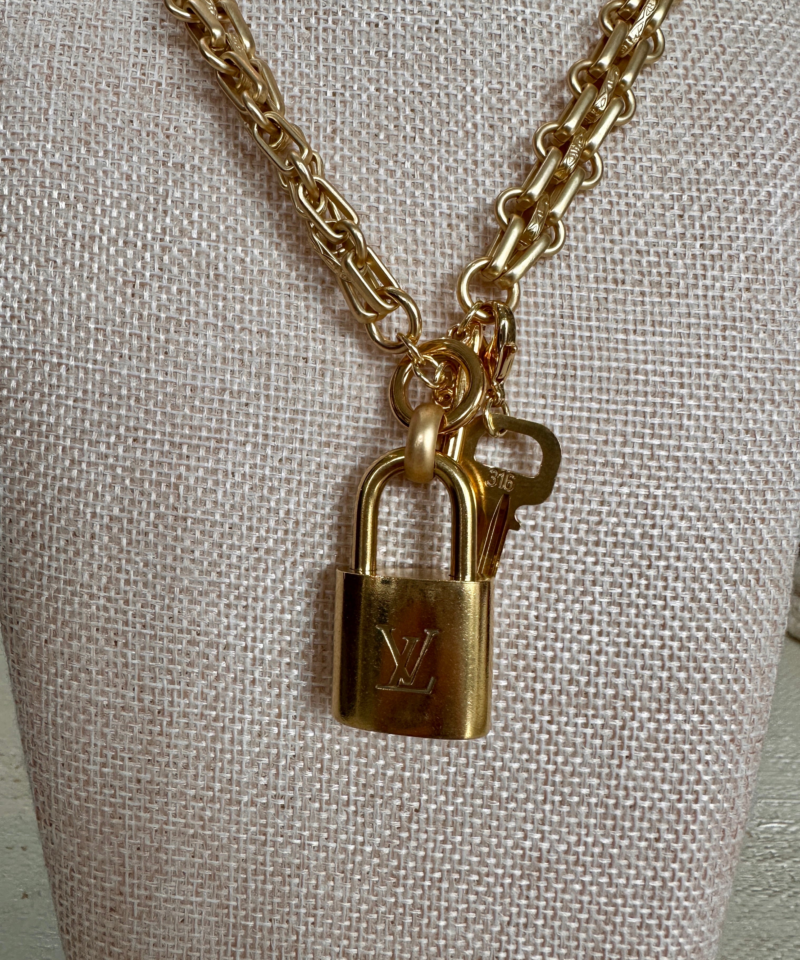 Basketweave LV Lock Necklace