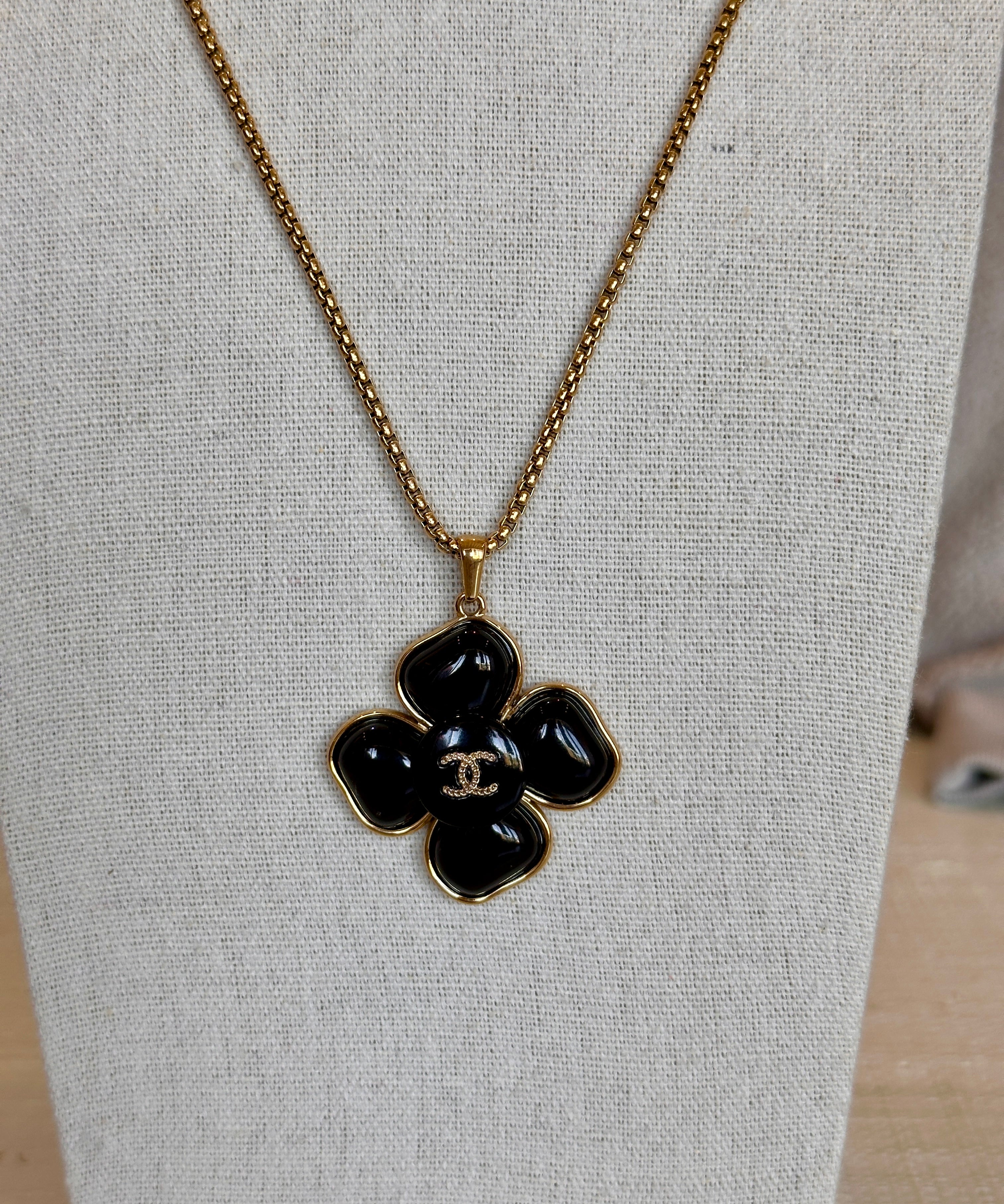 Chanel Black Flower Necklace