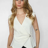 SLVLESS WRAP KNIT TOP WHITE