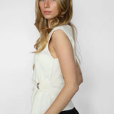 SLVLESS WRAP KNIT TOP WHITE