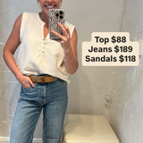 HENLEY SLEEVELESS GUAZE TOP