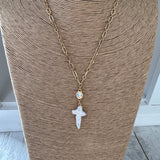 MOP Cross & Crystal Necklace